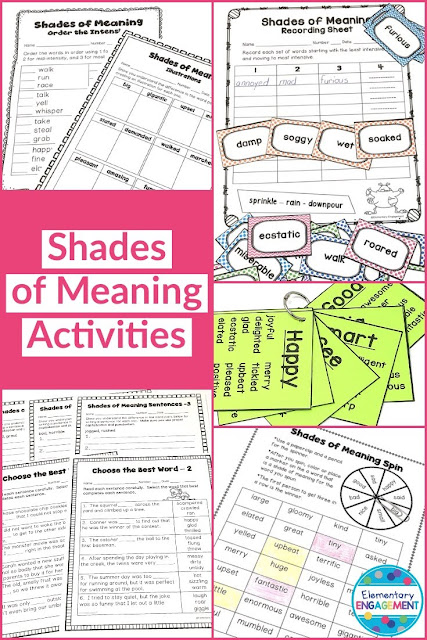 Awesome references and activities for students to practice shades of meaning!