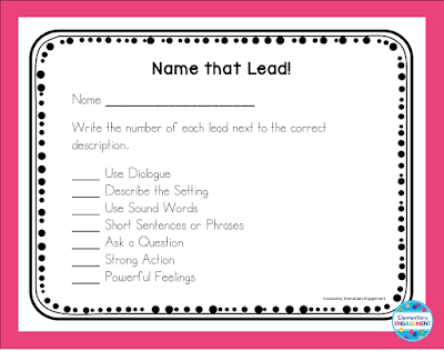 Students practice identifying strong narrative leads.  This activity is a free download.