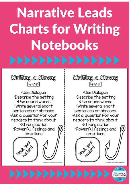 These great charts for writing strong leads are perfect for interactive notebooks!  They are a free download on this post.
