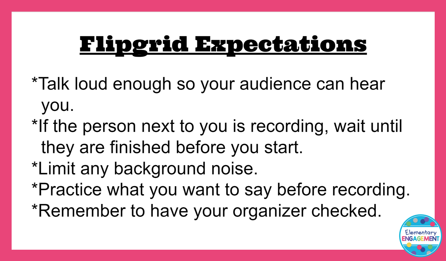Expectations for recording video responses to reading.