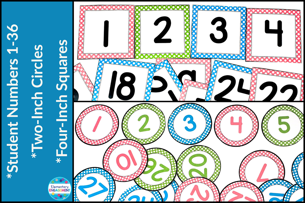 Fun classroom numbers in pink, turquoise, and lime green dots