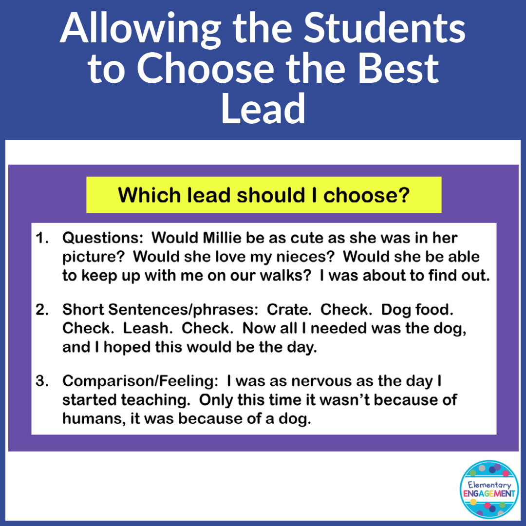 This post shares strategies and resources to help you guide your students through the process of crafting a strong lead for their personal narratives.
