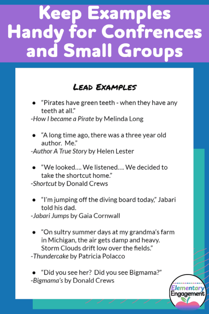 A list of lead examples for interactive notebooks or writing binders