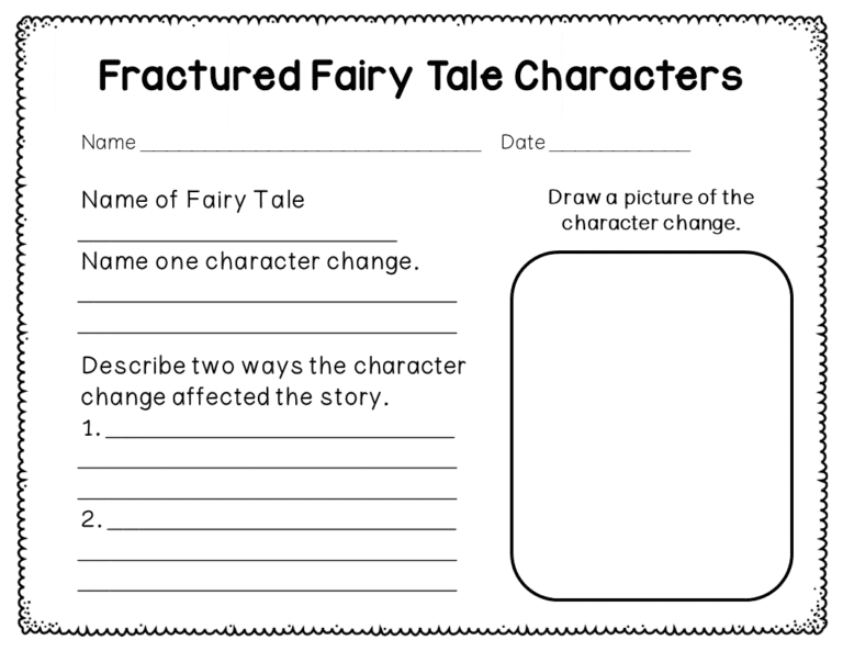 A graphic organizer for character change or point of view in fractured fairy tales. Students can use this for comparing and contrasting characters from different versions of the fairy tale.
