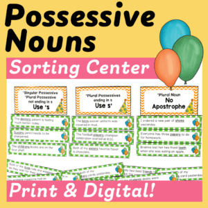 This sort gives your students engaging practice with singular and plural possessive nouns. It comes in both print and digital formats.