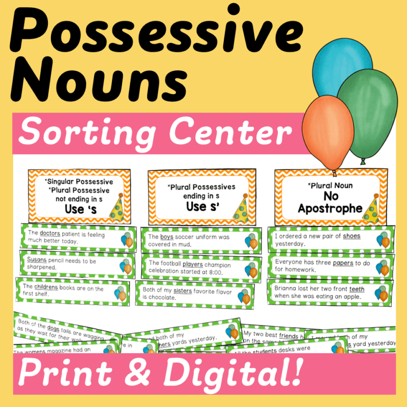 This sort gives your students engaging practice with singular and plural possessive nouns. It comes in both print and digital formats.